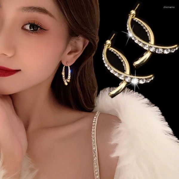 Boucles d'oreilles à paillettes croisées incurvées pour femmes, cristal Zircon, mode coréenne dames, bijoux cadeau de saint valentin