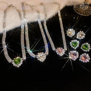 Stud Oorbellen Glitter Strass Liefde Hart Choker Ketting Voor Vrouwen Romantische Esthetiek Luxe Mode-sieraden Accessoires