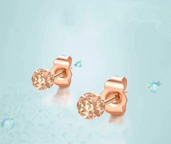 Boucles d'oreilles Glitzy Diamond Sculpté Boule AU750 18k Réel Pur Solide Or Rose Piercing Pour Femmes Fille Haut De Gamme Bureau Bijoux Cadeau