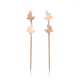 Boucles D'oreilles Clous Brillant Mat Papillons Gland Bijoux Asymétriques Acier Inoxydable Or Rose Fête Des Mères JE18103