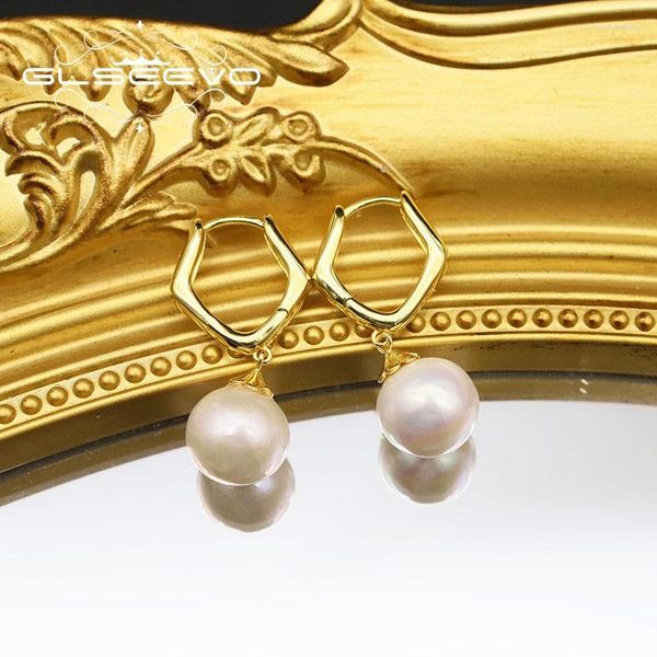 Pendientes de botón GLSEEVO Perla de agua dulce natural Hexagonal Mujer Boda Compromiso Regalo de lujo Joyería GE1063