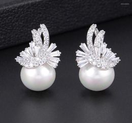 Boucles d'oreilles GODKI 25mm simulé perle boucle d'oreille élégant papillon fleur cubique zircone femmes mariée mariage mode bijoux 7383704