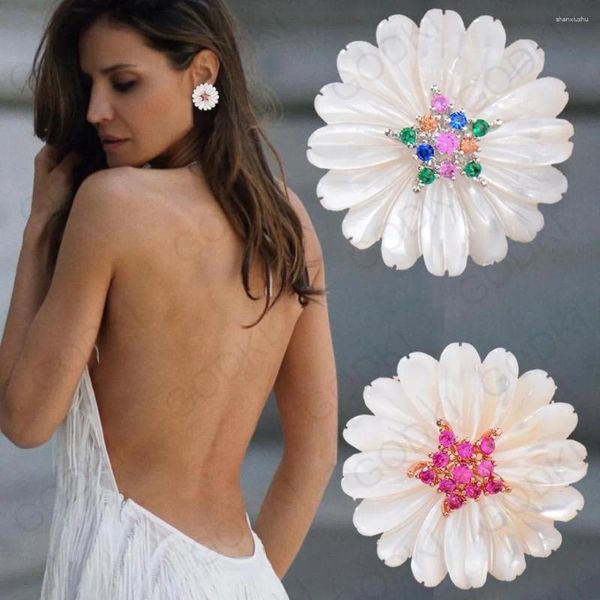 Pendientes GODKI 31mm Elegante Concha Estrella Flor Flor Moda Cubic Zirconia Vestido De Mujer Fiesta De Compromiso Boda Pendiente Nupcial