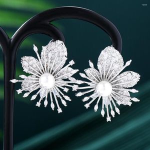 Stud -oorbellen Godki Elegant Korea Pearl Fireworks Flower Statement For Women Wedding Dubai Bridal Earring Bohemia Moderne sieraden