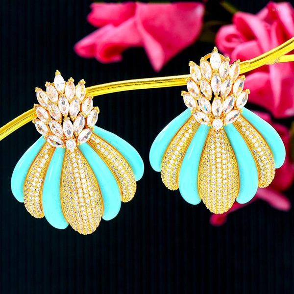 Boucles d'oreilles GODKI conception célèbre fleur verte de luxe pour les femmes mariage complet Mirco CZ cubique Zircon bijoux à la mode 2023