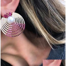 Pendientes de botón Godki Perla de imitación redonda Mticolor Circón cúbico para mujer Forma de círculo de moda Boucle coreano Doreille Drop Del Dhgarden Dh7Wp