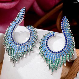 Boucles d'oreilles GODKI à la mode plume déclaration pour les femmes mariage cubique Zircon tricolore bijoux accessoires 2023
