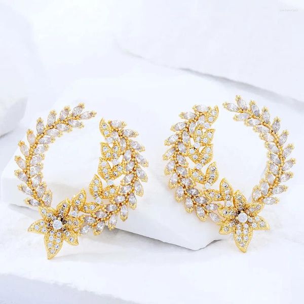 Boucles d'oreilles GODKI à la mode luxe fleur couronne feuille pour les femmes de mariage cubique Zircon cristal africain Dubaï mariée