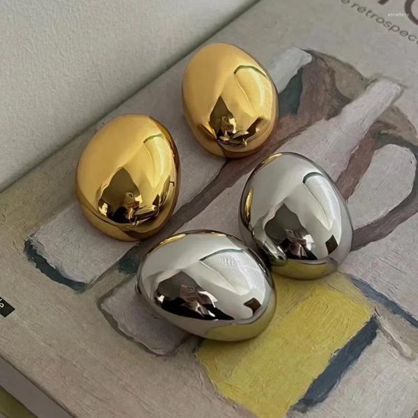 Pendientes de tuerca de Color dorado para mujer, bola grande, semicírculo grueso en forma de C, hueco, minimalista, Retro, irregular, orbe, joyería elegante