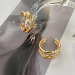 Boucles d'oreilles couleur or cercle rond en forme de C pour femmes, clous d'oreilles géométriques Vintage Brincos, bijoux cadeau de fête