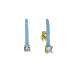 Boucles d'oreilles Gold Color émail géométrique pour les femmes à la mode pavée cz long barre d'oreille Brincos de fête