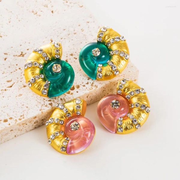 Pendientes de tuerca Color dorado cristal geométrico rosa resina verde para mujer Vintage lujo Boho pendiente de vacaciones