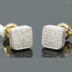 Stud Oorbellen Goud Kleur Iced Out Vierkante Bling Oorbel Mannen Hip Hop Luxe Strass Geometrie Voor Vrouwen Sieraden Z3M130