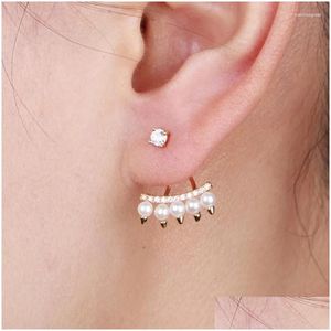 Boucles d'oreilles couleur or paon cinq rangées de perles Zircon pour femmes avant et arrière Bijoux de fête Bijoux Double face oreille veste goutte Deliv Otna7