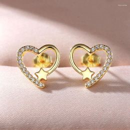 Boucles d'oreilles Gold Couleur plaquée coeur zircon brillant boucles d'oreille en métal élégant bijoux de mode Romantique Femme Couple Earrin