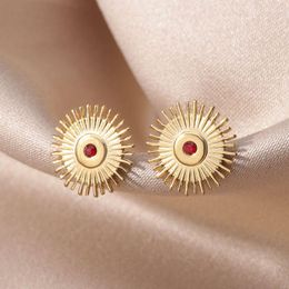 Boucles d'oreilles à tige couleur or acier inoxydable soleil rouge zircon cubique femme Piercing boucle d'oreille pour femmes gothique anniversaire bijoux 2023