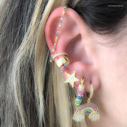 Boucles d'Oreilles Or Rempli Coloré Cz Disco Perle Mobile Perlé Goupille De Sûreté Boucle D'oreille Magnifique Chic Femmes Filles Arc-En-Ciel De Luxe Bijoux De Mode