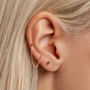 Stud -oorbellen GOUD VERGELEGD VERMEIL 925 Sterling Silver Minimale sieraden Multi Piercing Mini kleine CZ Pearl Round Ball Women Earring