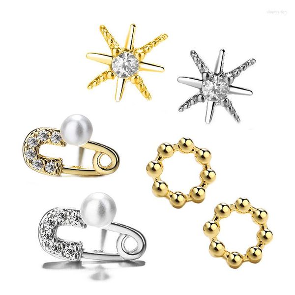 Pendientes de tuerca Color oro plata Linda estrella Pin flor para mujeres niñas Zirconia cúbica fiesta cumpleaños joyería regalos