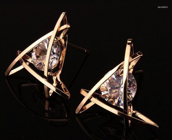 Boucles d'oreilles en or/argent/pistolet noir, Design triangulaire creux, zircone cubique pour femmes, bijoux en cristal, cadeau féminin