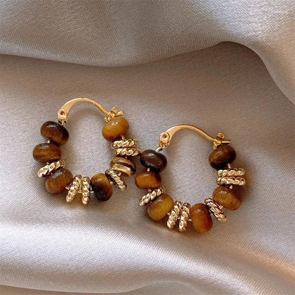 Pendientes de semental Color dorado en la oreja de piedra de ojo de tigre para mujeres niñas delicadas geométricas en forma de gota de agua