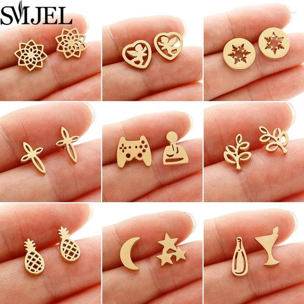 Boucles d'oreilles Golden vintage Mandala Leaf Ananas pour femmes Tendage Fairy Cup en acier inoxydable Oreille d'oreille Punk Game Controller Studs Gift