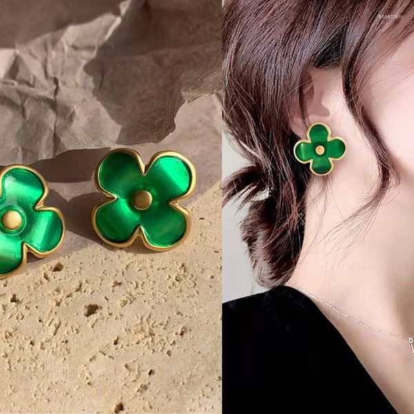 Boucles d'oreilles en émail pour femmes, fleur porte-bonheur, trèfle à quatre feuilles, fiançailles, mariage, bijoux Kpop, cadeau