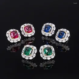 Boucles d'oreilles magnifiques 8 8mm Lab créé Sugar Tower Sapphire Emerald Ruby pour les femmes S925 Silver Piercing Vintage Bijoux Cadeau