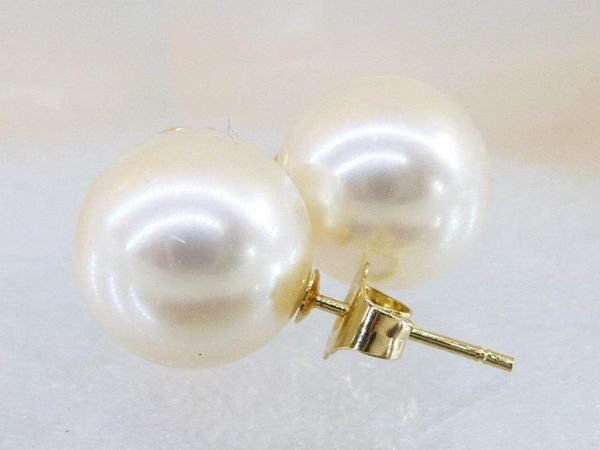 Aretes de tuerca Gorgeous 9-10 mm White South Sea Round Pearl Earring 14k Gold Gift