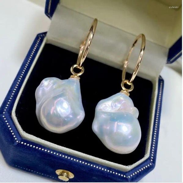 Boucles d'oreilles à tige, magnifique perle géante géante de la mer de Chine méridionale, 13-20mm, perle baroque blanche 925s