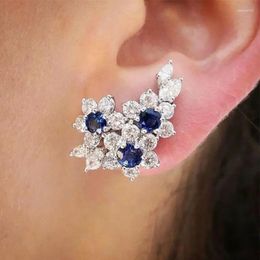 Boucles d'oreilles magnifiques pour femmes, avec CZ rond bleu/blanc, de luxe, pour mariage, fiançailles, bijoux brillants