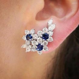 Pendientes cortos Mujer Preciosa Con Circonia cúbica redonda azul/blanca Lujo Mujer Para Boda Fiesta de Compromiso Brillante Joyas