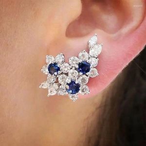 Boucles d'oreilles magnifiques pour femmes, avec CZ rond bleu/blanc, de luxe, pour mariage, fiançailles, bijoux brillants