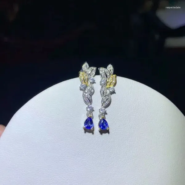 Boucles d'oreilles étalon magnifiques femmes argentés bleu sapphire 925 bijoux sterling réel cadeau d'anniversaire de gemme naturel cadeau