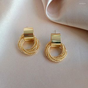 Stud -oorbellen Goth Retro Metallic Gold Color Multiple Circle Hanger Earring 2023 Sieraden Fashion Wedding Party For Woman Piercing