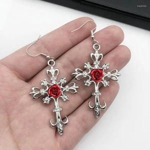 Boucles d'oreilles gothiques Kinitial Cross Vintage Cool cristal fleur oreille veste Goth cerceau poignard bijoux cadeau pour les femmes