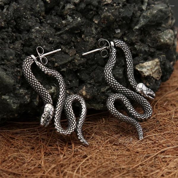 Boucles d'oreilles gothiques punk en acier inoxydable Vikings serpent pour hommes femmes mode vintage animal boucle d'oreille bijoux scandinaves accessoires