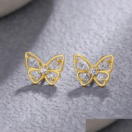 Boucles d'oreilles GRA GRA 18K Small Butterfly mignon pour femmes Gift Real 925 Sterling Sier Original High Quality Party Fine Jewelry Drop de Otdrs
