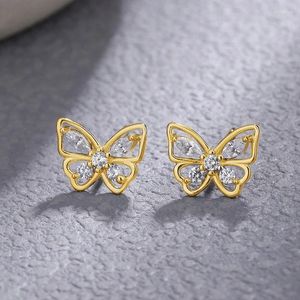 Stud -oorbellen GRA 18K GOUD Small Cute Butterfly For Women Gift Real 925 Sterling Silver Original Hoge Kwaliteit feest Fine Jewelry