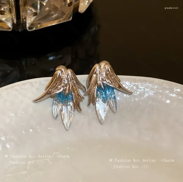 Pendientes De Botón Elfo Degradado Pluma Azul Claro Personalidad Única Moda Europea Y Americana Accesorios De Metal Frío Regalos