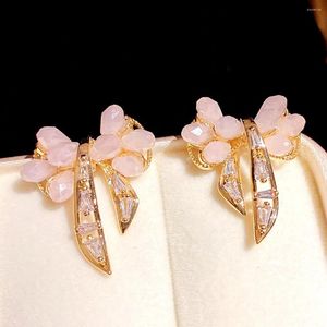 Boucles d'oreilles à tige en cristal simulé vert et rose, plaqué or, aiguille en argent de haute qualité, Piercing Fairycore, bijoux mignons pour filles