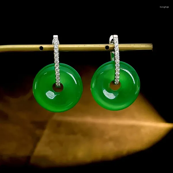 Boucles d'oreilles étalon Boucle de sécurité verte 925 argent incrusté de diamants à haute teneur en carbone comparables au jade