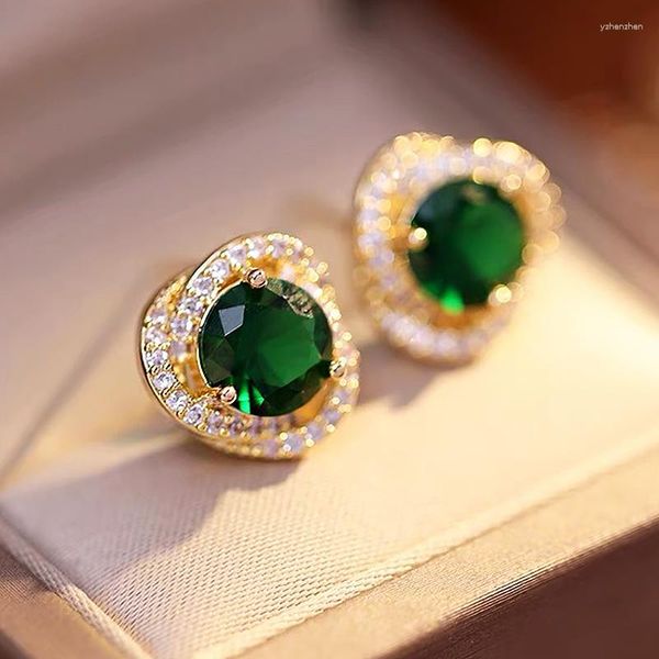 Pendientes de tachuelas Color verde Moda de metal Perla coreana para mujeres Cirador de circón espumoso Clip de joyas de fiesta de bodas