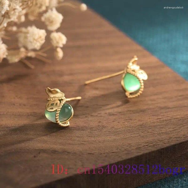 Pendientes de tuerca de Jade VERDE para mujer, amuleto, joyería de mujer, regalos de circón, Calcedonia de cristal, moda Natural, piedras preciosas de plata 925