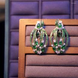 Boucles d'oreilles feuille verte pour femmes, bijoux fins de luxe élégants, cadeau délicat, en argent Sterling 925 avec Zircon cubique