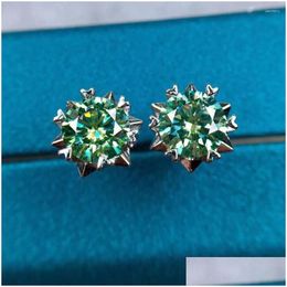 Boucles d'oreilles Green Moisanite Snowflake Sier 925 Total 1-2 Carat Excellent test de diamant coupé passé Gemstone pour la livraison de drop Dhcyj