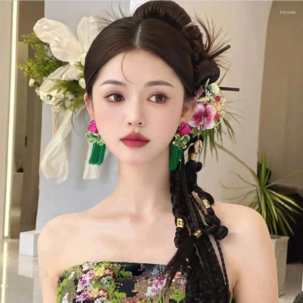 Boucles d'oreilles étalon glace green style national chinois longue goutte pour femmes printemps tendance fête des bijoux de bijoux