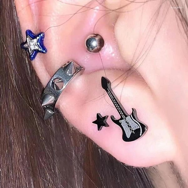 Pendientes de tuerca, joyería Grunge, estrella, tachuelas de guitarra, encanto Punk, acero de titanio, accesorios góticos para hombres y mujeres, moda coreana fresca