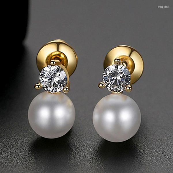 Boucles d'oreilles à tige GSOLD élégant délicat minuscule Zircon perle pour les femmes or argent couleur perles rondes bijoux de fête de mariage