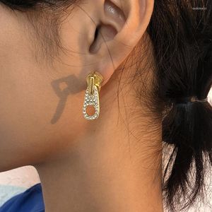 Stud -oorbellen Gsold glanzende strass rits voor vrouwen goud kleur metalen zip bevestigingsverklaring unieke feestjuwelen